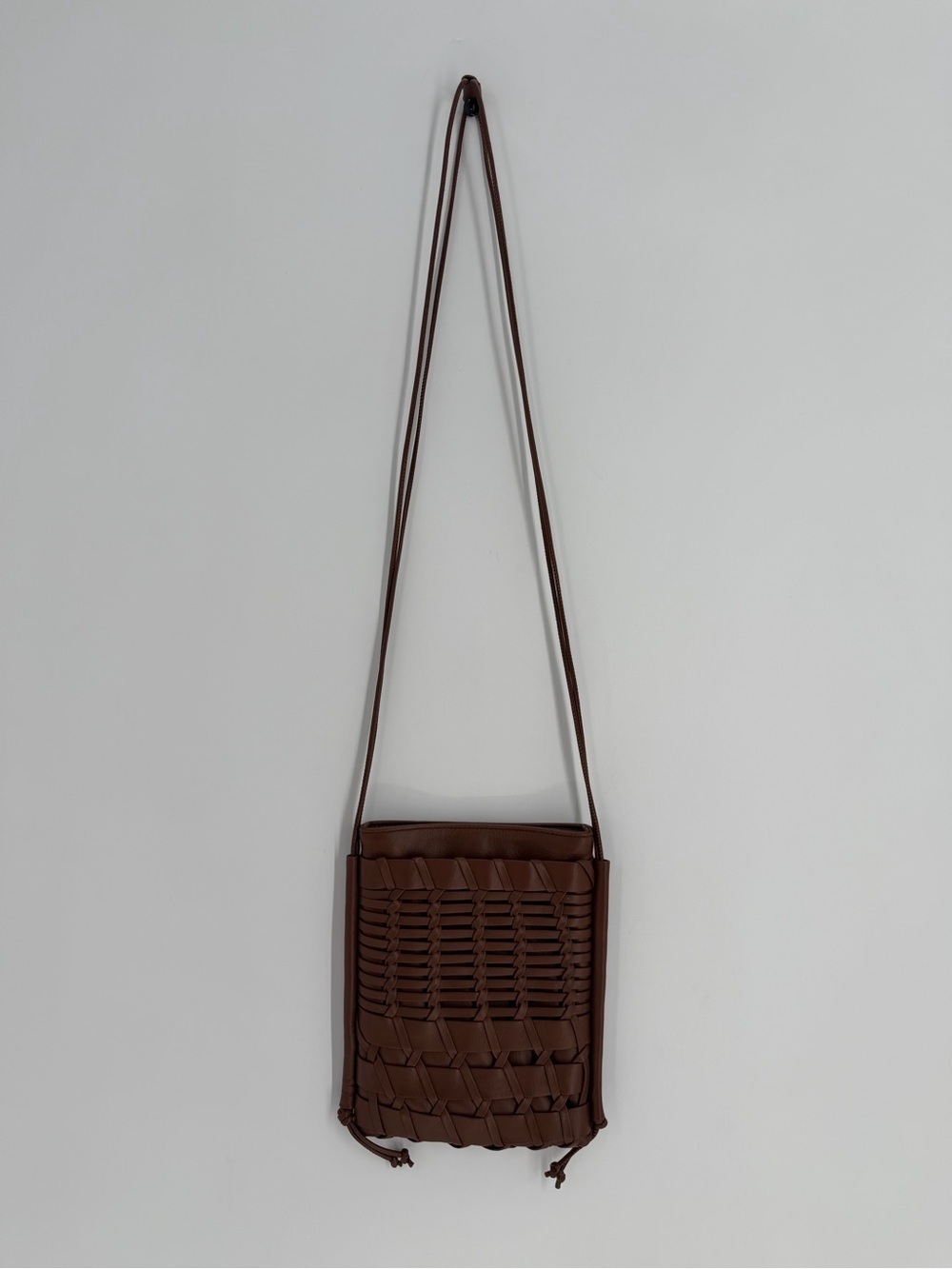 Hereu Trena Interwoven Leather Flat Square Crossbody Bag In Chestnut